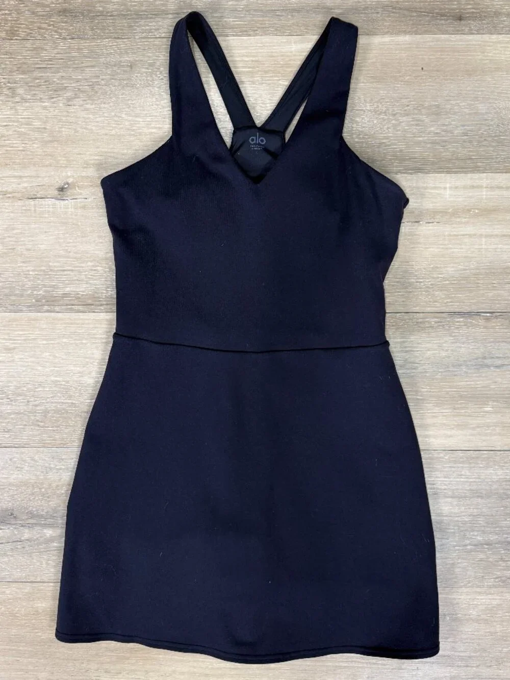 Alo Yoga Black V Neck Airbrush Real Tennis Dress | L